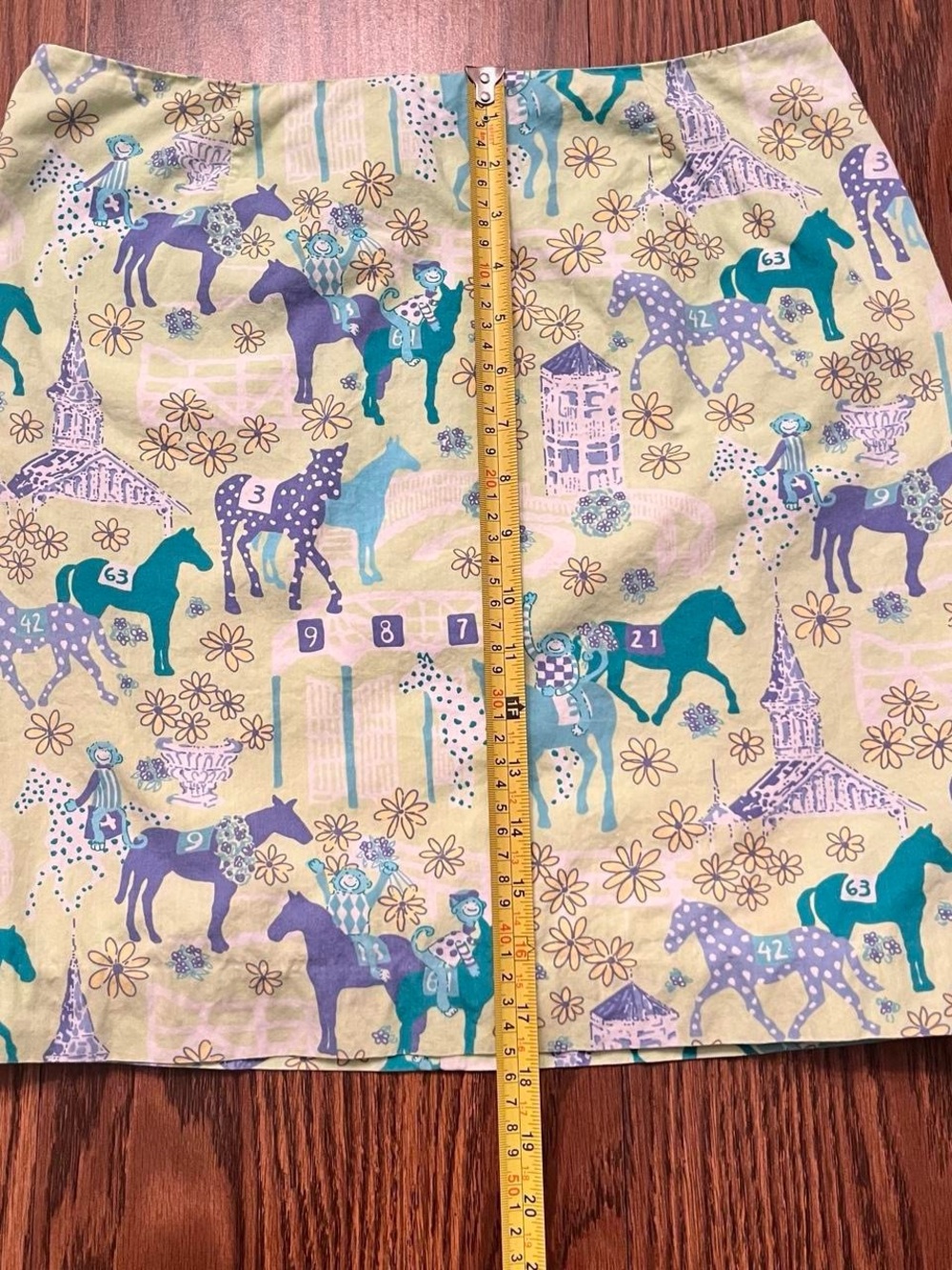 Rare Lilly Pulitzer Low Riders Mini Skirt with Teal, Purple & Blue Horse Print - Picture 6 of 6